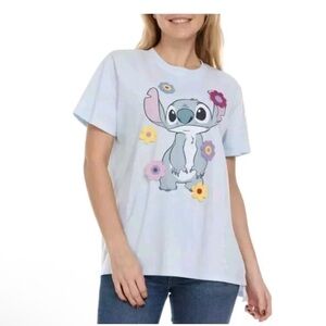 Disney Stitch Crochet‎ Flower Detail Womens Blue T-shirt Size M